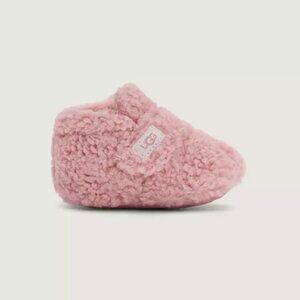 UGG Bixbee Baby Booties (size 12-18M) Shell Curly Faux Fur Light Pink - New